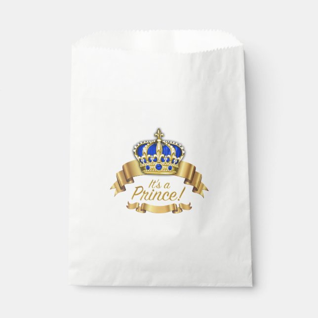 Royal Blue Gold Prince Baby Shower Favor Bag (Front)