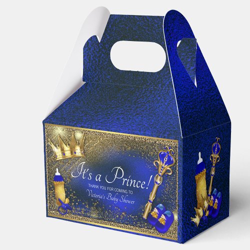 Royal Blue Gold Prince Baby Shower  Favor Boxes