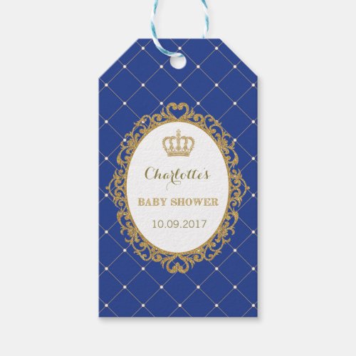 Royal Blue Gold Prince Baby Shower Favor Gift Tag
