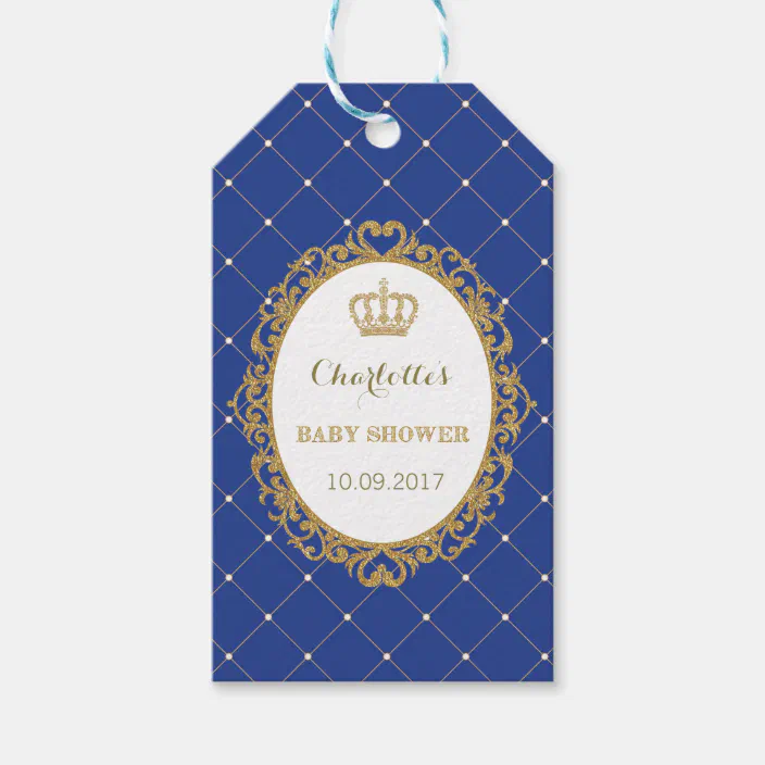 Royal Blue Gold Prince Baby Shower Favor Gift Tag Zazzle Com