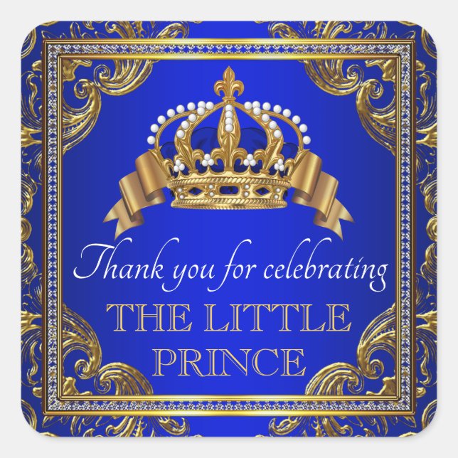 Royal Blue Gold Prince Baby Shower Favor Stickers (Front)