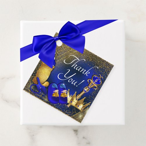 Royal Blue Gold Prince Baby Shower Favor Tags