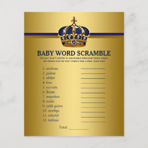 Royal Blue Gold Prince Baby Shower Games Flyer