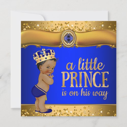 Royal Blue Gold Prince Baby Shower Invitation