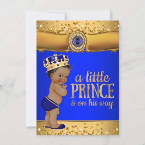 Royal Blue Gold Prince Baby Shower Invitation