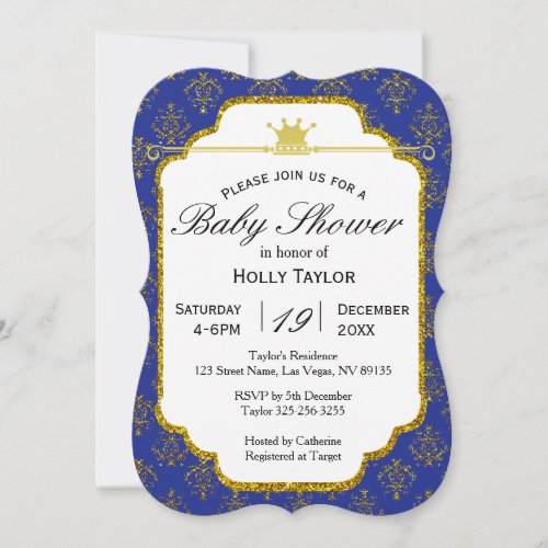 Royal Blue Gold Prince Baby Shower Invitation