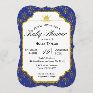 Royal Blue Gold Prince Baby Shower Invitation