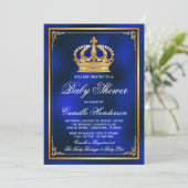 Royal Blue Gold Prince Baby Shower Invitation (Standing Front)
