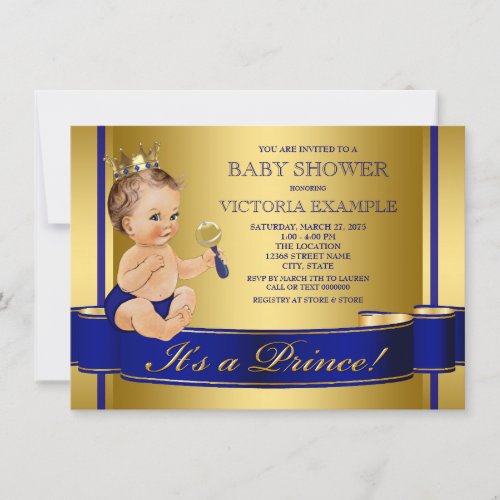 Royal Blue Gold Prince Baby Shower Invitation