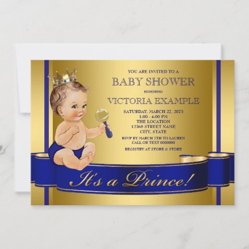 Royal Blue Gold Prince Baby Shower Invitation