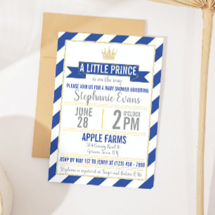 Royal Blue Gold Prince Baby Shower Invitation