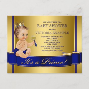 Royal Blue Gold Prince Baby Shower Invitation by BabyCentral at Zazzle