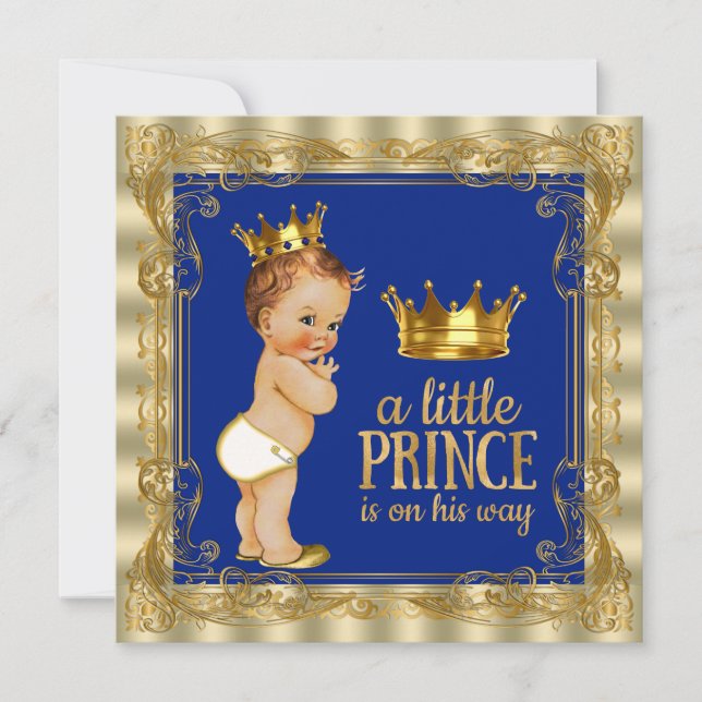 Royal Blue Gold Prince Baby Shower Invitation (Front)