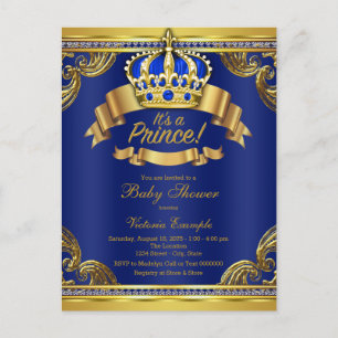 Royal Blue Gold Prince Baby Shower Invitation Postcard