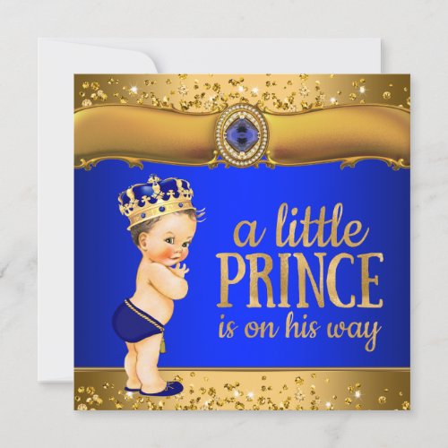 Royal Blue Gold Prince Baby Shower Invitations