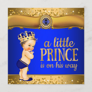 Royal Blue Gold Prince Baby Shower Invitations