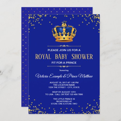 Royal Blue Gold Prince Baby Shower Invitations
