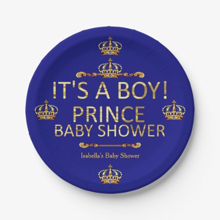 Royal Blue Gold Prince Baby Shower Its A Boy Paper Plates