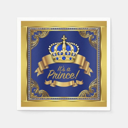 Royal Blue Gold Prince Baby Shower Napkins