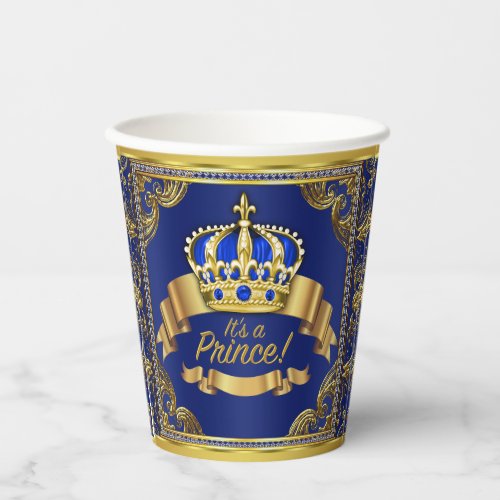 Royal Blue Gold Prince Baby Shower Paper Cups