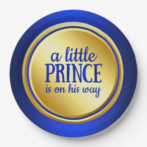 Royal Blue Gold Prince Baby Shower Paper Plates