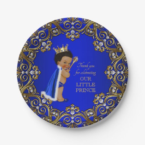 Royal Blue Gold Prince Baby Shower Paper Plates