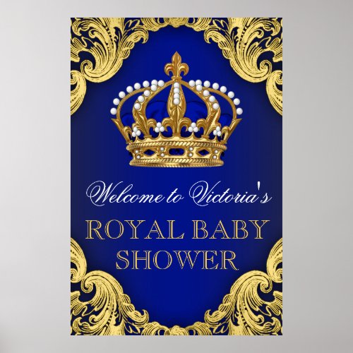 Royal Blue Gold Prince Baby Shower Sign