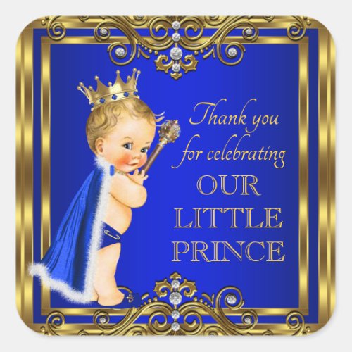 Royal Blue Gold Prince Baby Shower Stickers