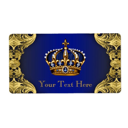 Royal Blue Gold Prince Baby Shower Water Bottle Label