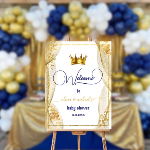 Royal Blue Gold Prince Baby Shower Welcome Foam Board
