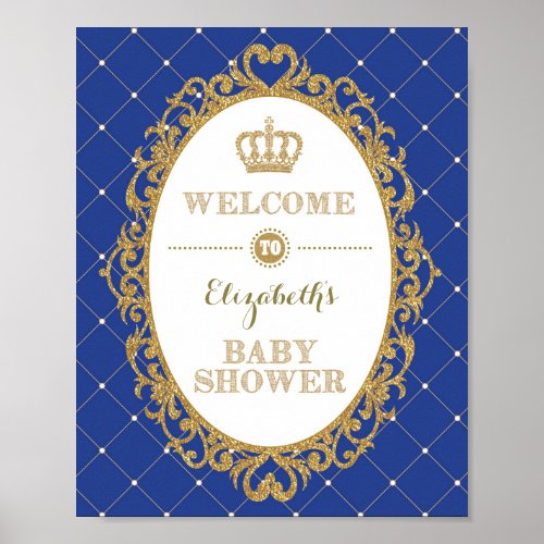 Royal Blue  Gold Prince Baby Shower Welcome Sign