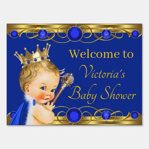 Royal Blue Gold Prince Baby Shower Yard Sign