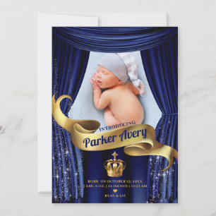 Royal Blue Gold Prince Birth Announcement