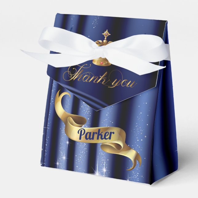 Royal Blue Gold Prince Birthday Favor Boxes (Front Side)