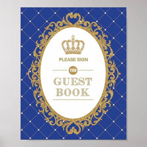 Royal Blue Gold Prince Birthday Guest Book Sign