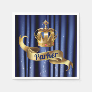 Royal Blue Gold Prince Birthday Napkins