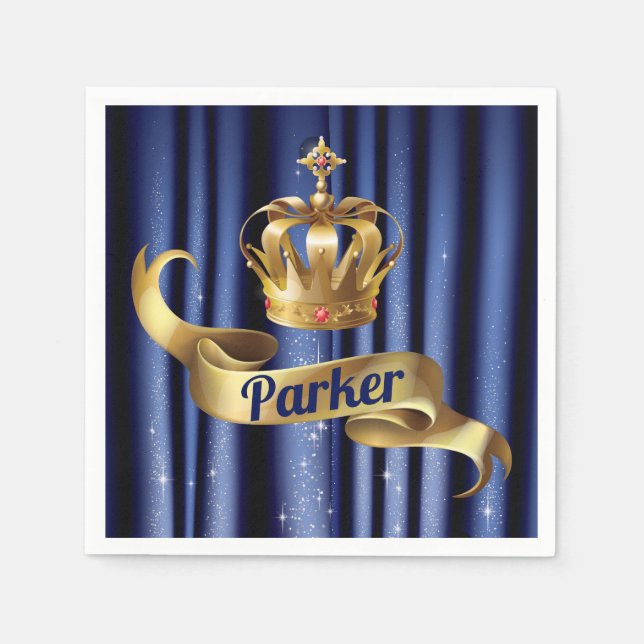 Royal Blue Gold Prince Birthday Napkins (Front)