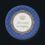 Royal Blue Gold Prince Birthday Party 7" Plate<br><div class="desc">Gorgeous royal blue & gold prince theme paper plate
Perfect decoration for baby shower,  baby sprinkle,  birthday party,  etc.</div>