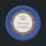 Royal Blue Gold Prince Birthday Party 7" Plate<br><div class="desc">Gorgeous royal blue & gold prince theme paper plate
Perfect decoration for baby shower,  baby sprinkle,  birthday party,  etc.</div>