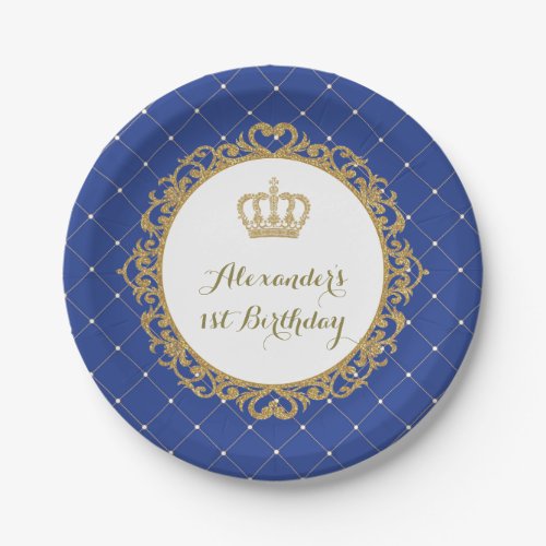 Royal Blue Gold Prince Birthday Party 7 Plate