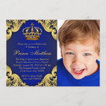 Royal Blue Gold Prince Birthday Party Invitations