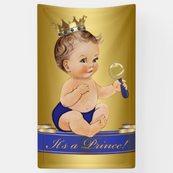 Royal Blue Gold Prince Boy Baby Shower Banner by BabyCentral at Zazzle