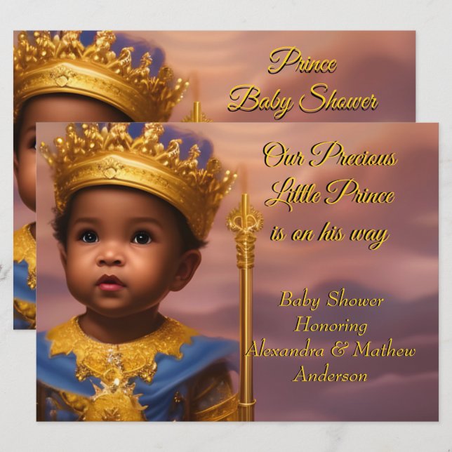 Royal Blue Gold Prince Boy Baby Shower Ethnic Invitation (Front/Back)