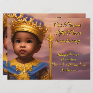 Royal Blue Gold Prince Boy Baby Shower Ethnic Invitation