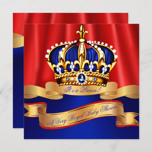 Royal Blue Gold Prince Boy Baby Shower Regal Red Invitation