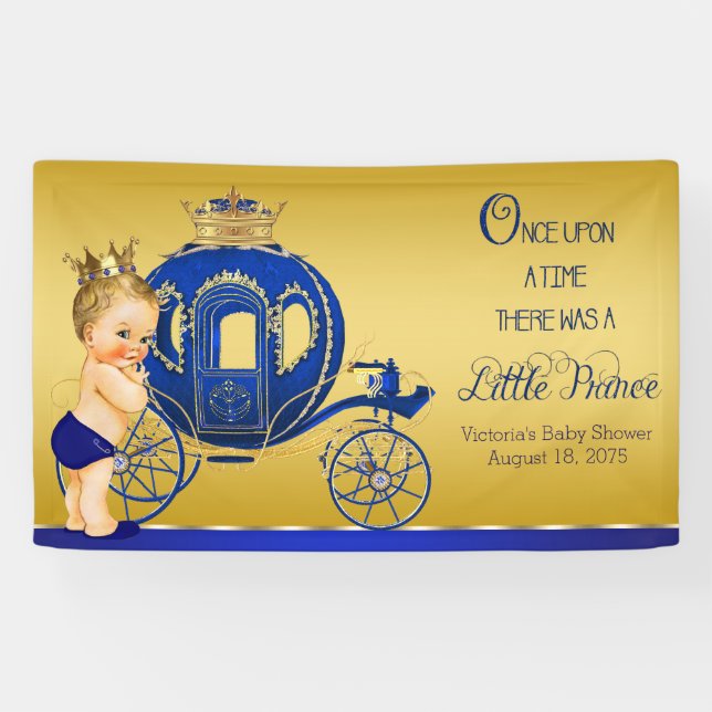 Royal Blue Gold Prince Carriage Boy Baby Shower Banner (Horizontal)