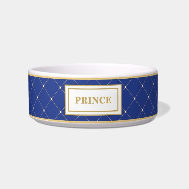 Royal Blue Gold Prince Cat Dog Pet Bowl (Front)