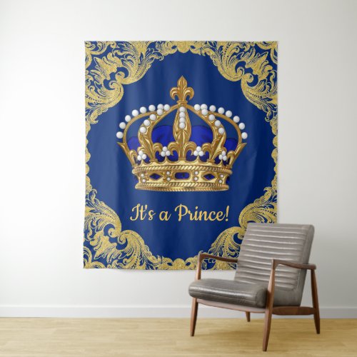 Royal Blue Gold Prince Crown Baby Shower Backdrop