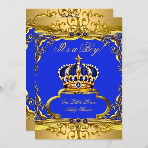 Royal Blue Gold Prince Crown Baby Shower Boy Invitation