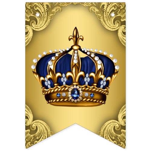 Royal Blue Gold Prince Crown Baby Shower Bunting Flags